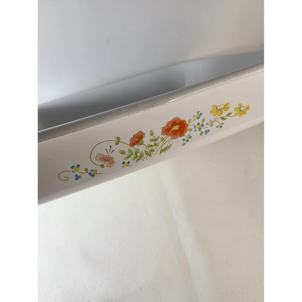 Corning Ware Wildflower A-21 Roaster Pan 12.25x10.25 Vintage White Floral USA